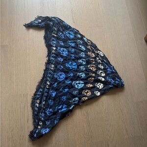 Alexander McQueen Black and Blue Skull Scarf